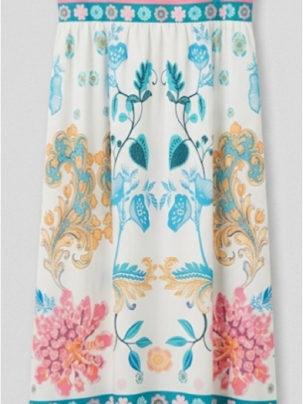 White Floral-Print Maxi Skirt with Turquoise & Pink Accents